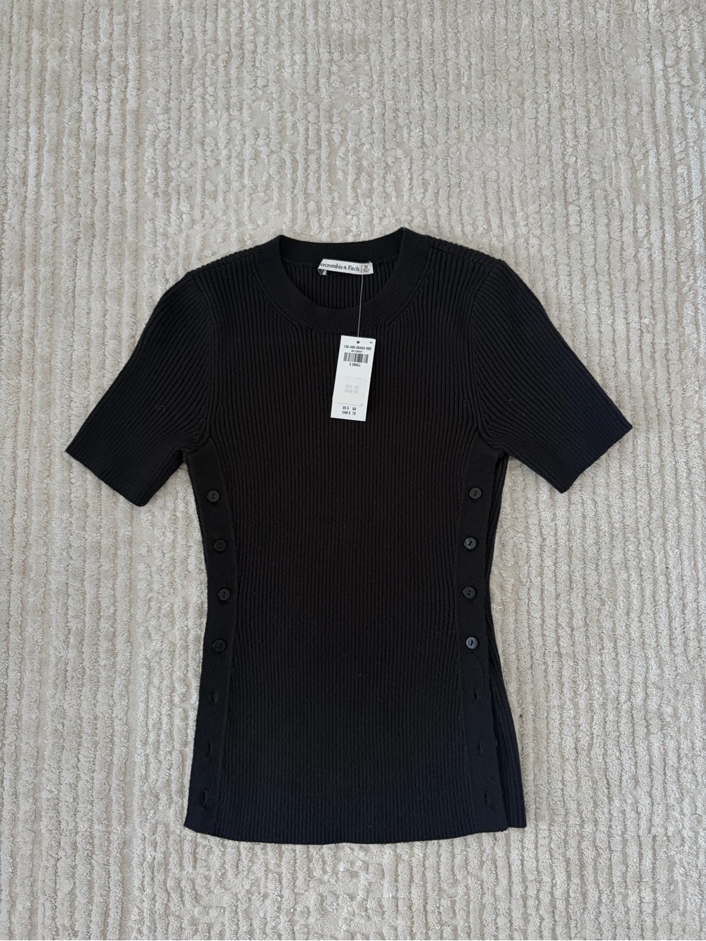 Abercrombie & Fitch Black Ribbed Short Sleeve Top with Side Buttons